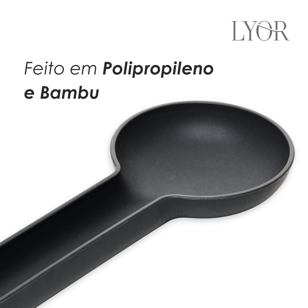 Descanso para Talher 11cm x 24cm x 3cm Preto PP e Bambu - Lyor