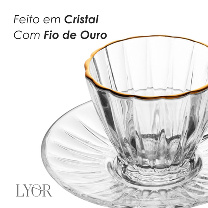 Conjunto 2 Xícaras para Café com Fio de Ouro e Pires Radial 90ml Cristal - Lyor