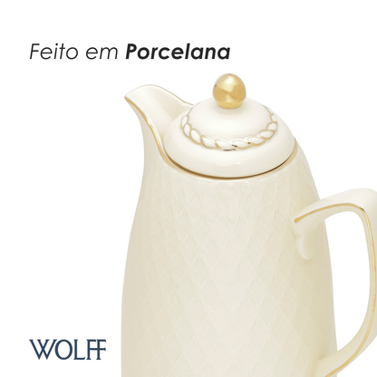 Garrafa Térmica de Porcelana Renda Creme 28cm 900ml - Wolff