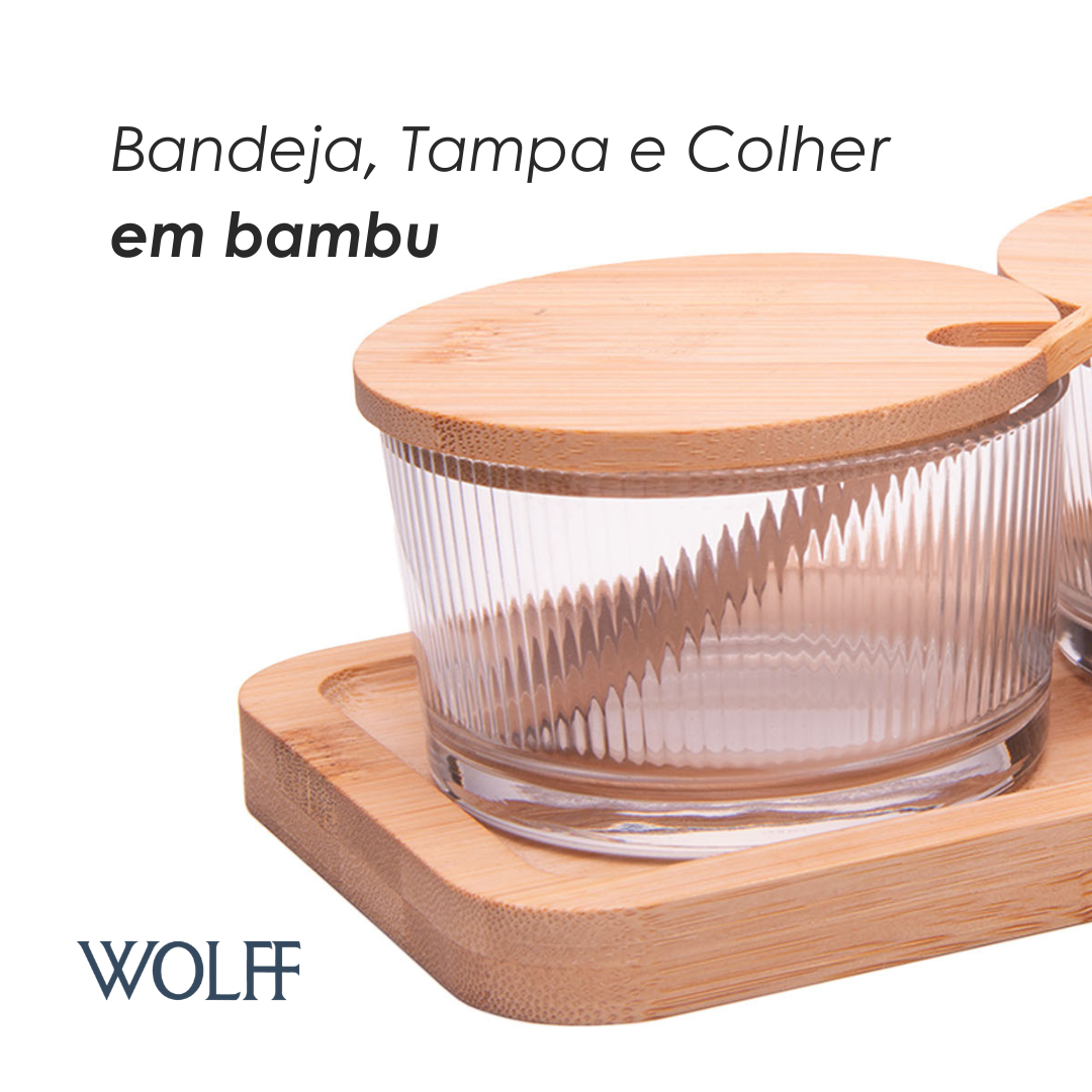 Conjunto 2 Porta Geleia com Tampa Colher e Bandeja Lines Bambu - Wolff