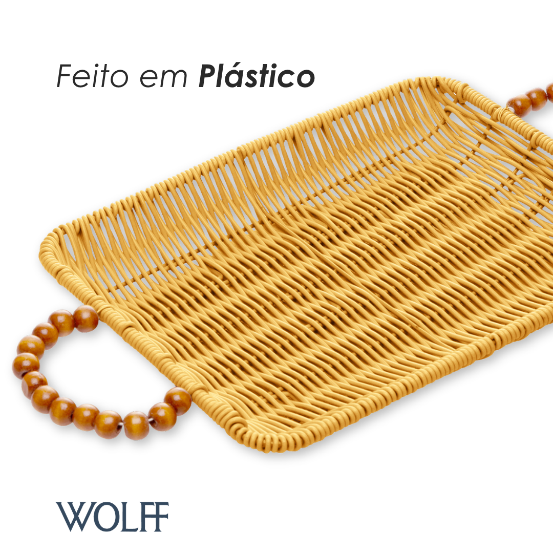 Bandeja Retangular com Alça Olaria 26cm x 20cm x 3cm Natural Plástico - Wolff