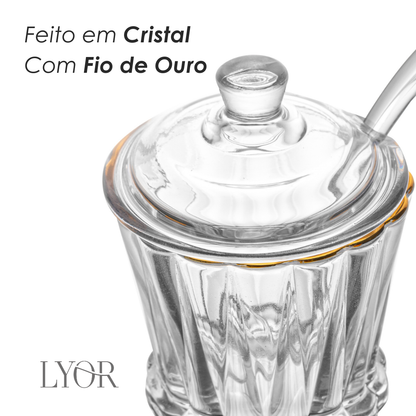 Açucareiro com Colher e Tampa Radial Fio de Ouro 210ml Cristal - Lyor