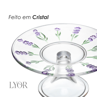 Prato com Pé Lavanda Hand Painting Cristal - Lyor