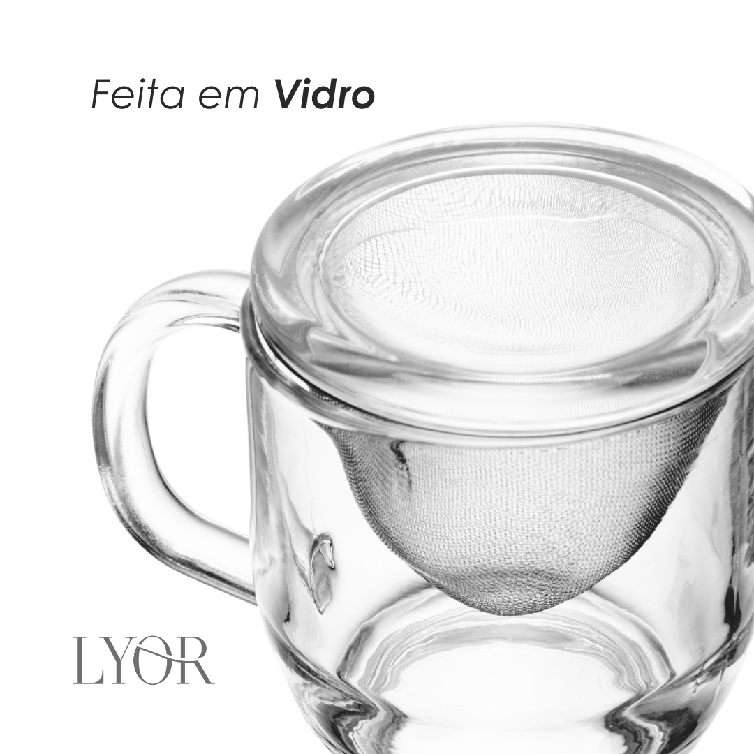 Caneca com Infusor e Tampa 330ml Vidro - Lyor