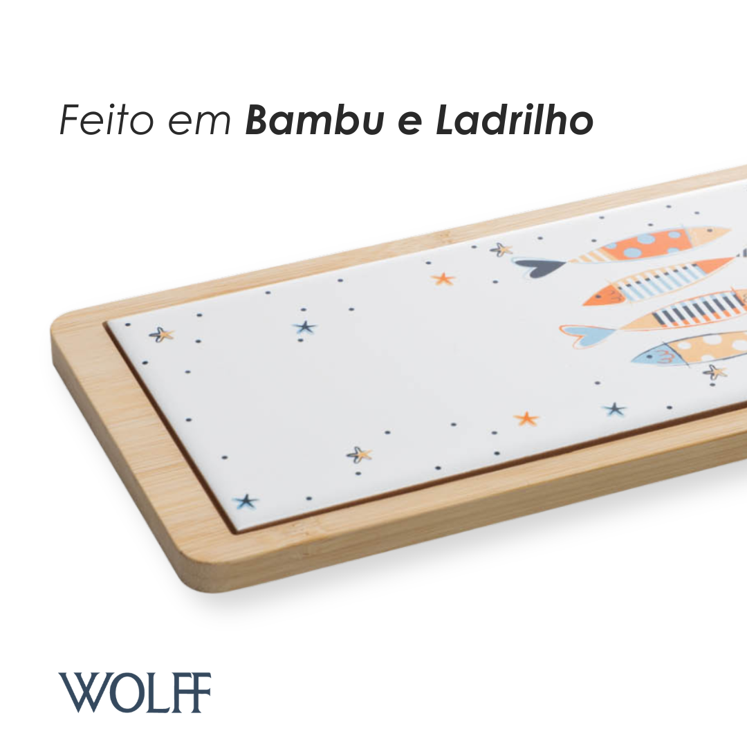 Conjunto 2 Peças Tábua com Bandeja de Bambu Iki 44cm x 12cm x 1cm - Wolff
