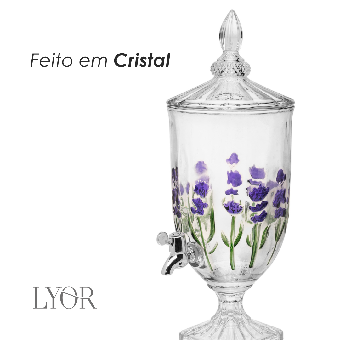 Suqueira com Pé e Tampa Lavanda Hand Painting 4,5L Cristal - Lyor