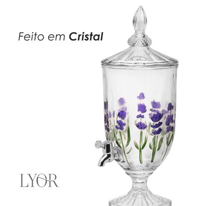 Suqueira com Pé e Tampa Lavanda Hand Painting 4,5L Cristal - Lyor