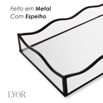 Bandeja com Espelho Ocean 15cm x 25cm x 4cm Preta Metal - Lyor