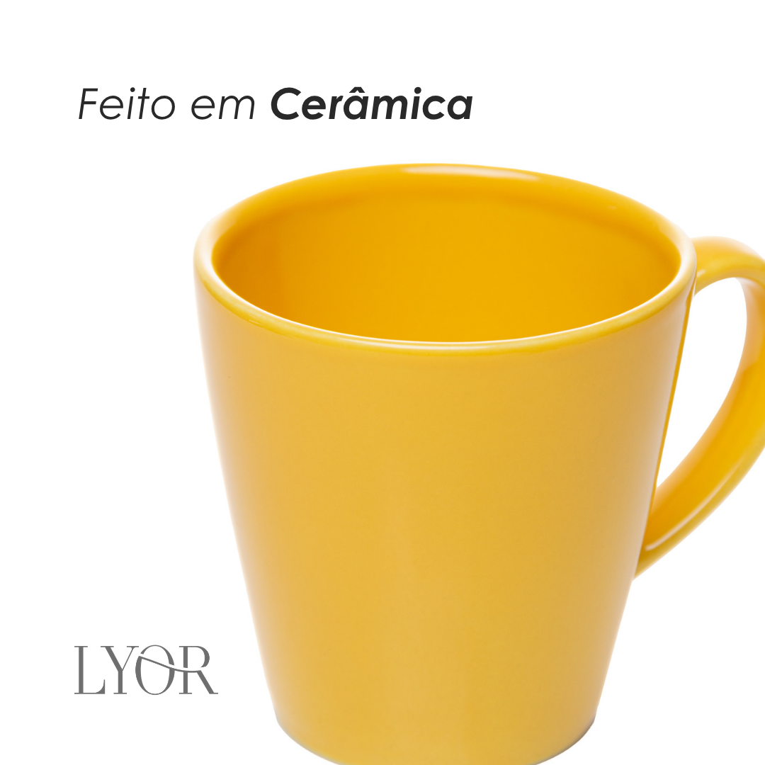 Caneca Siciliano 300ml Amarela Cerâmica - Lyor