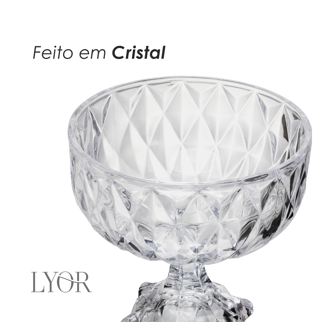 Centro de Mesa com Pé Diamond 18cm x 18cm Cristal - Lyor