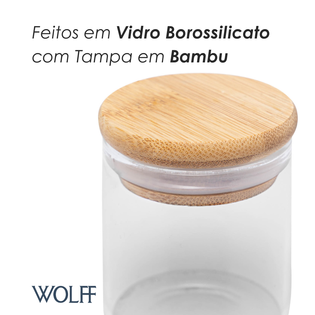 Porta Mantimento de Vidro Borossilicato com Tampa de Bambu 60ml - Wolff
