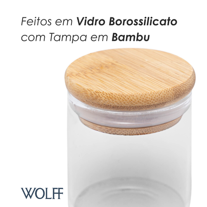 Porta Mantimento de Vidro Borossilicato com Tampa de Bambu 60ml - Wolff