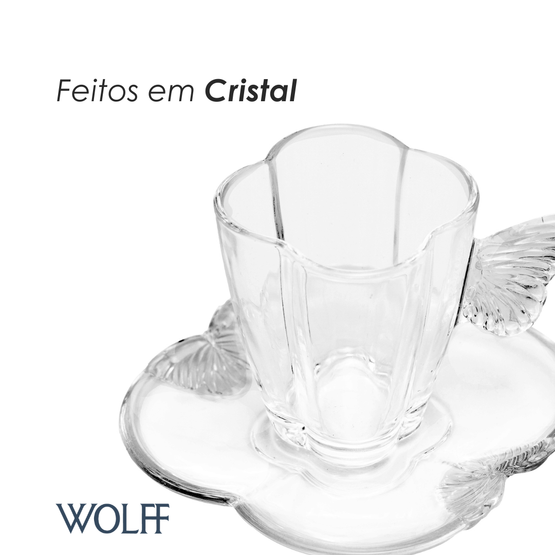 Conjunto 4 Xícaras de Chá com Pires Butterfly 180ml Cristal - Wolff