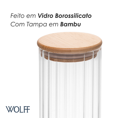 Porta Mantimento com Tampa de Bambu Canelado 400ml Vidro Borossilicato – Wolff