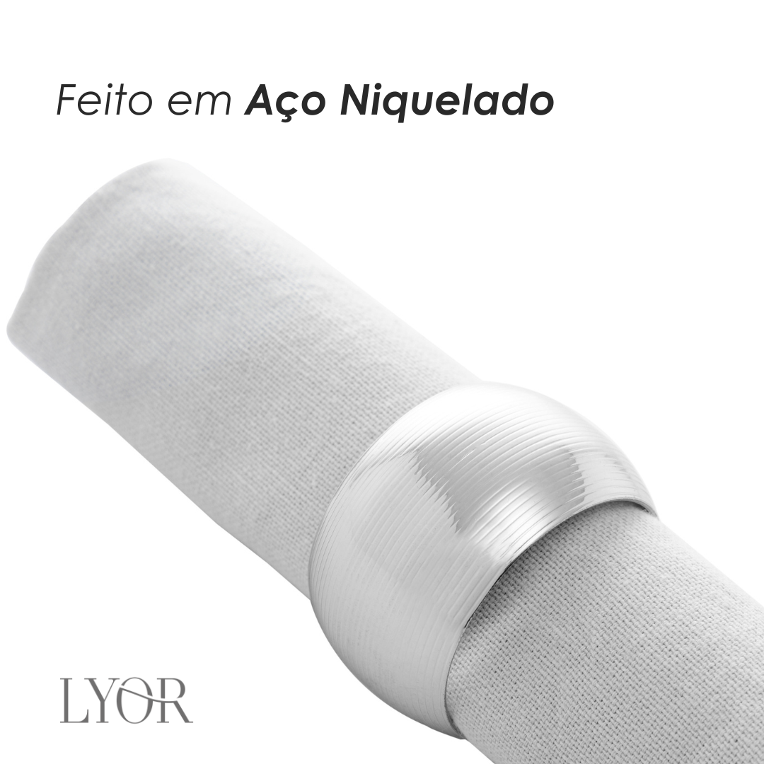 Conjunto 4 Anéis para Guardanapo de Aço Niquelado Circle Prata - Lyor