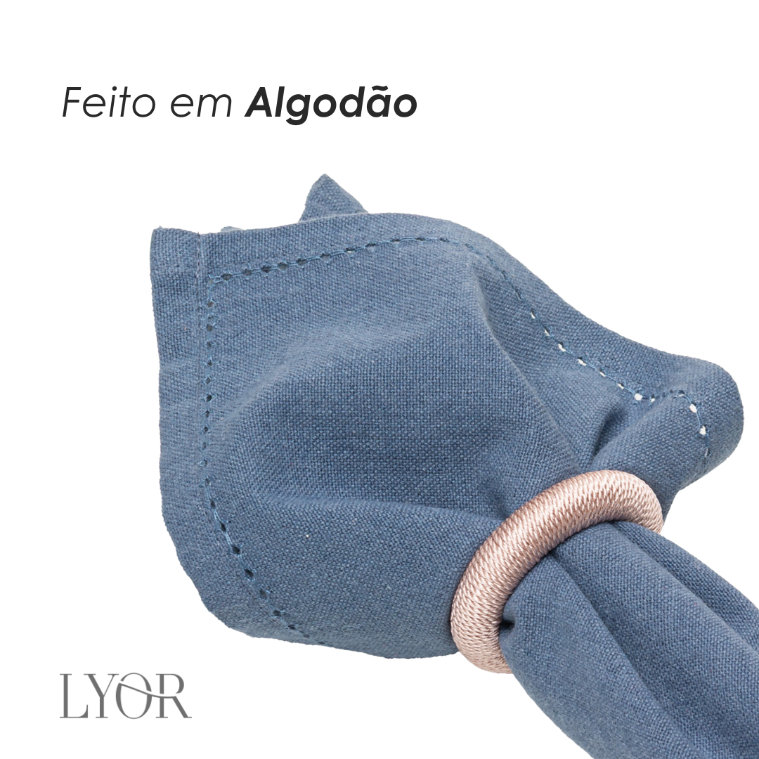 Conjunto 4 Guardanapos Momentos 40cm x 40cm Azul Algodão - Lyor