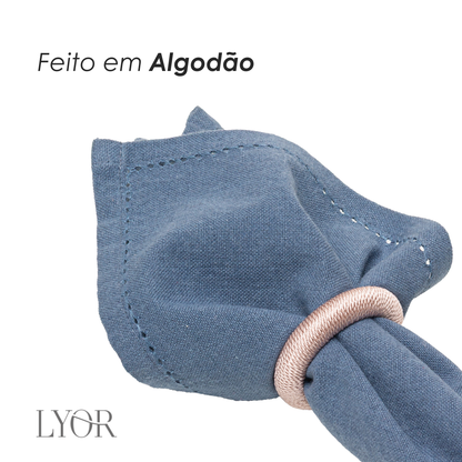 Conjunto 4 Guardanapos Momentos 40cm x 40cm Azul Algodão - Lyor