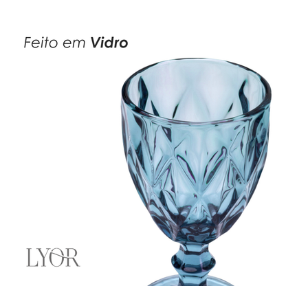 Taça Água Diamond 350ml Azul Vidro – Lyor