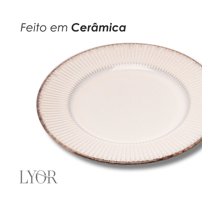 Prato Sobremesa Linear Cerâmica Branco - Lyor