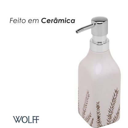 Porta Sabonete Líquido com Pump Prata Flurenza 330ml Branco Cerâmica - Wolff