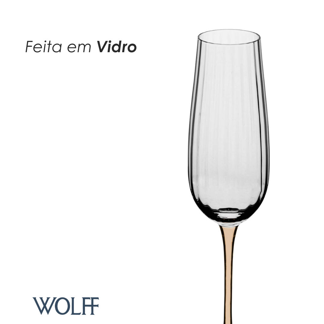 Conjunto 2 Taças de Champagne De Vidro Com Haste Âmbar Classic 230Ml - Wolff
