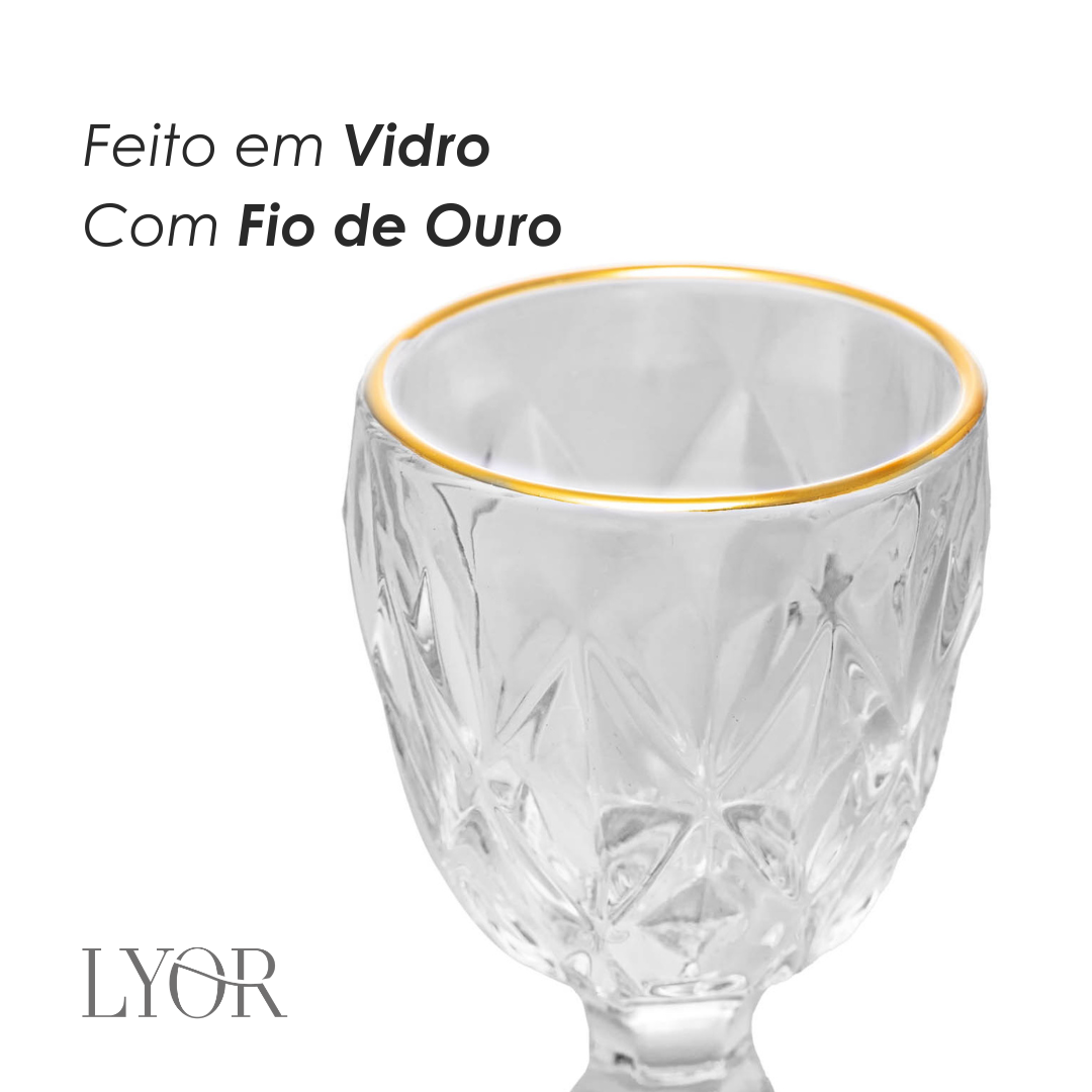 Taça de Licor de Vidro com Fio de Ouro Diamond - Lyor