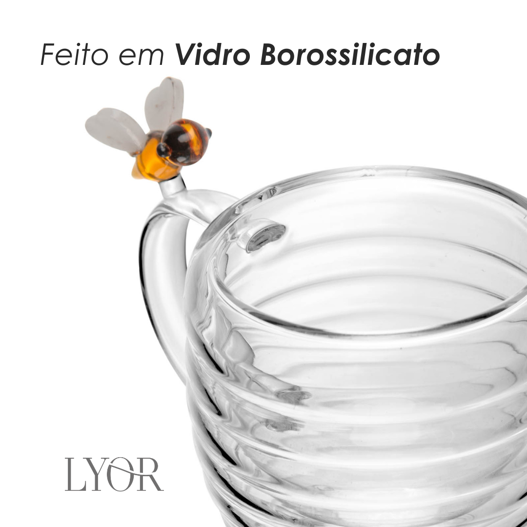 Conjunto 2 Xícaras de Café Parede Dupla de Vidro Borossilicato Lovely Bee 80ml - Lyor