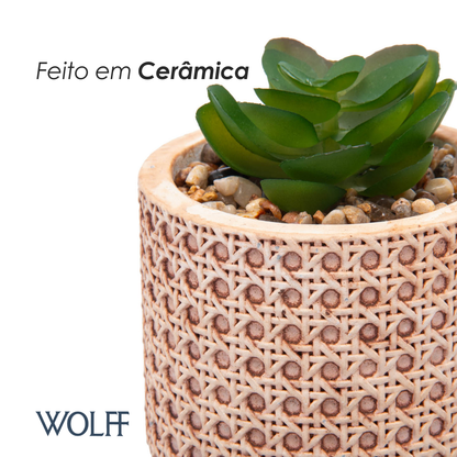 Cachepot de Cerâmica com Suculenta Treliça 7,5cm x 7,5cm X 8,5cm - Wolff