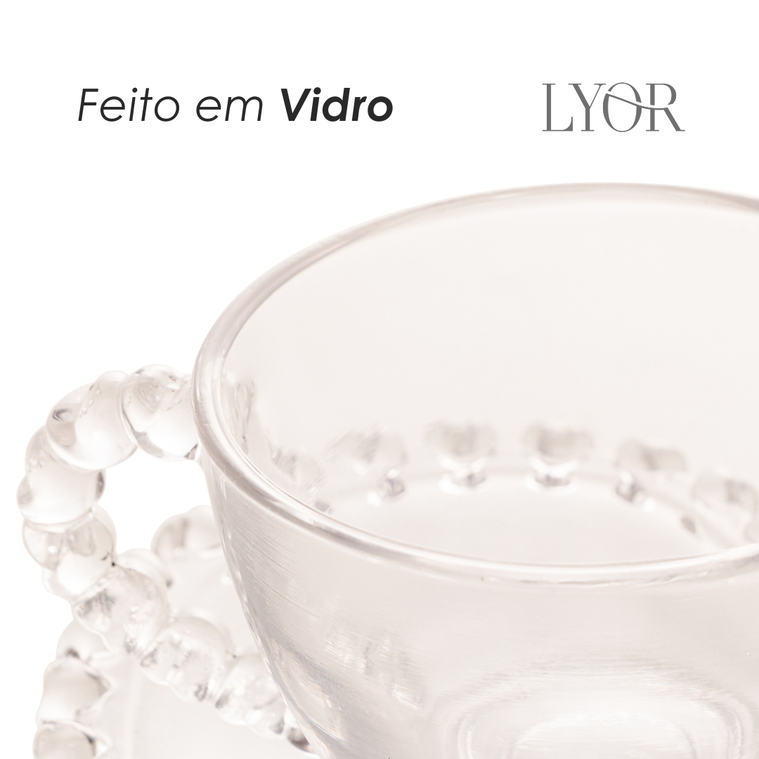 Xícara de Café de Cristal com Pires Coração 80ml - Lyor