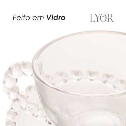 Xícara de Café de Cristal com Pires Coração 80ml - Lyor