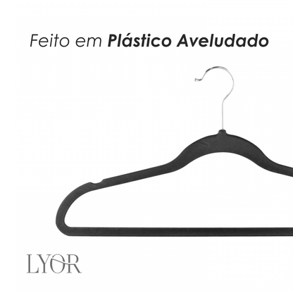 Conjunto 5 Cabides de Plástico Aveludado Preto 41,5cm x 0,55cm x 22cm- Lyor