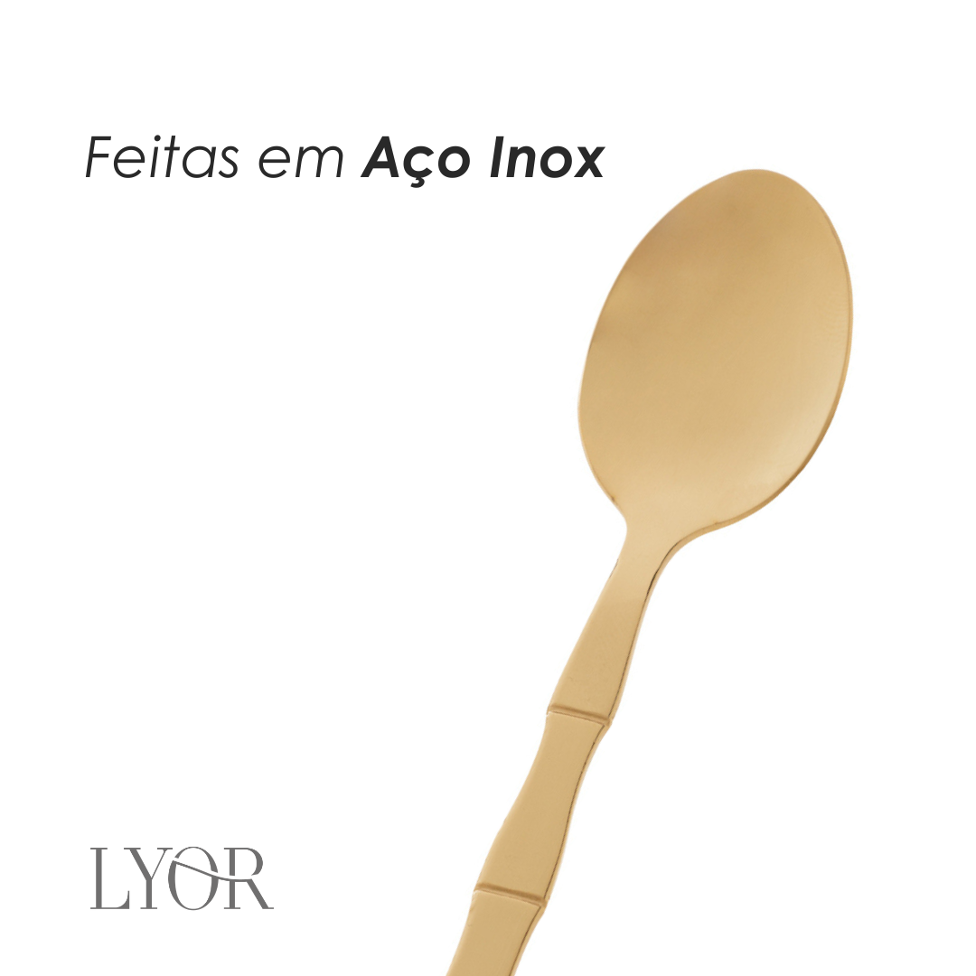 Conjunto 6 Colheres de Sobremesa de Aço Inox Bambu Elegant - Lyor