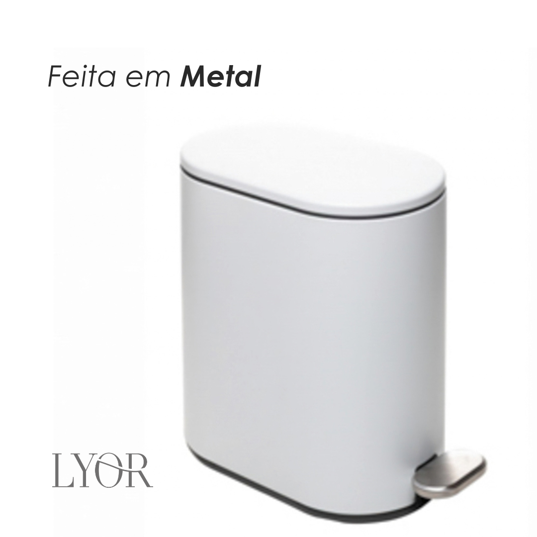 Lixeira Retangular com Pedal Discreet 5L Branco Metal - Lyor