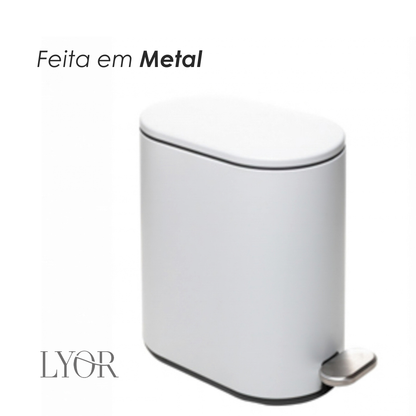 Lixeira Retangular com Pedal Discreet 5L Branco Metal - Lyor