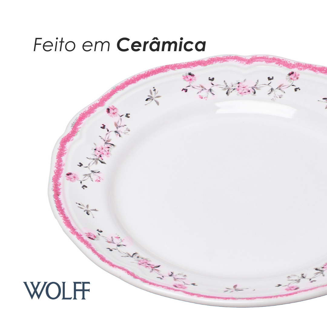 Prato Sobremesa Florescer 19,5cm Rosa Cerâmica - Wolff