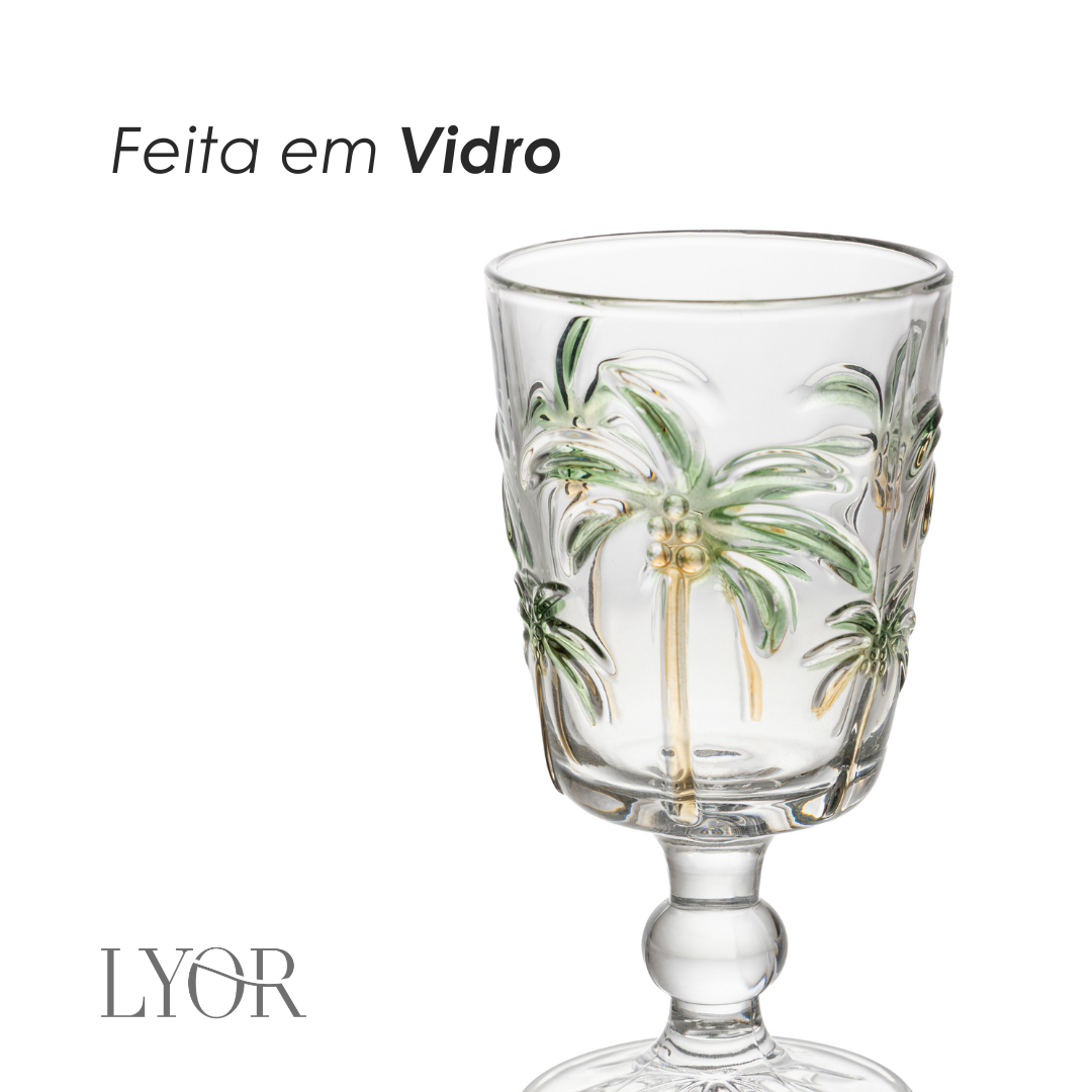 Taça Água Tropical Palm Hand Painting 310ml Vidro - Lyor