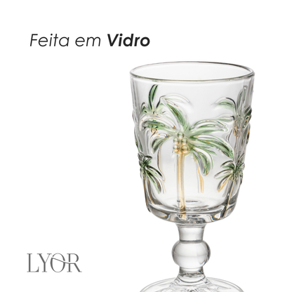 Taça Água Tropical Palm Hand Painting 310ml Vidro - Lyor