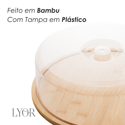Boleira de Bambu com Tampa em Plástico 28cm x 28cm x 9,5cm - Lyor