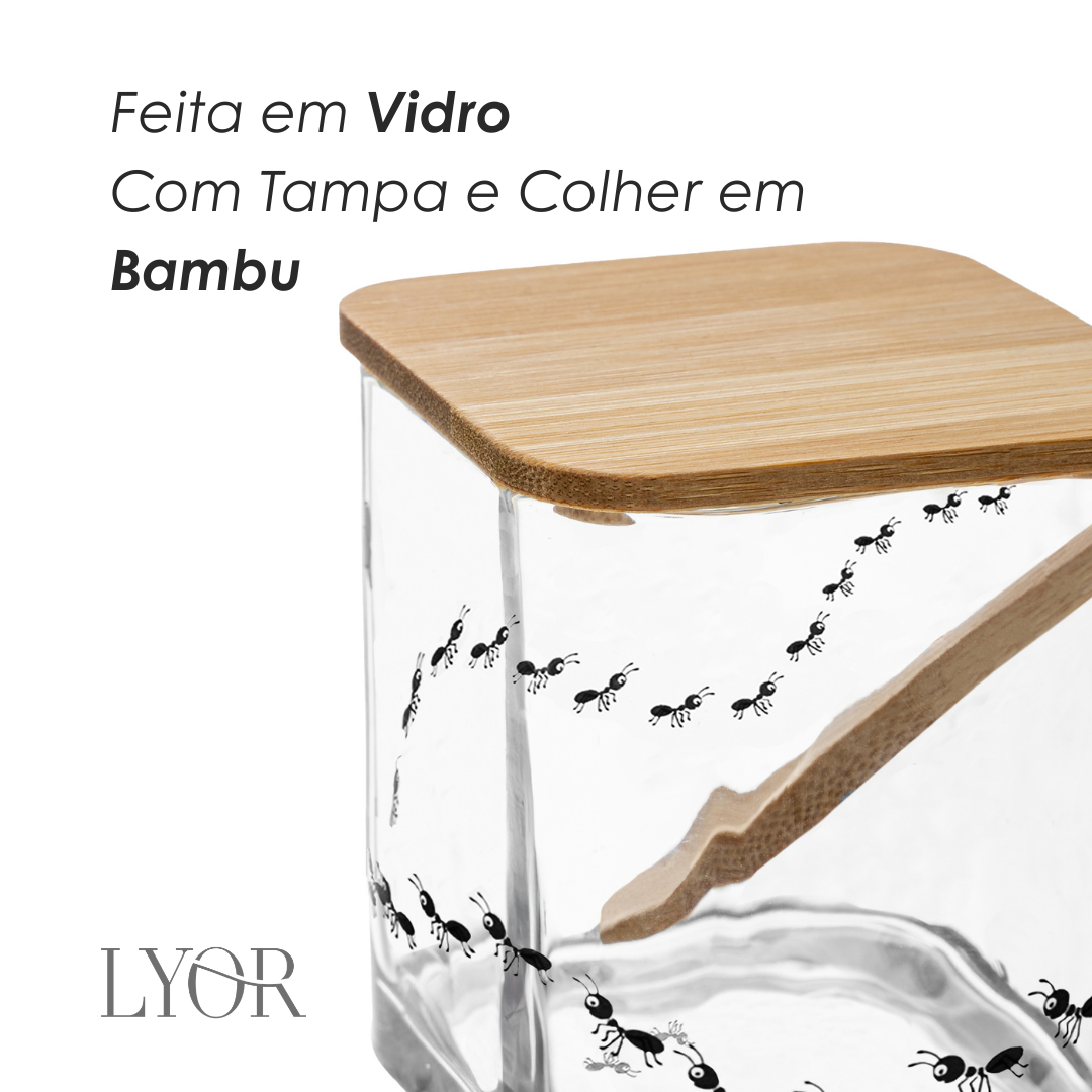 Açucareiro com Tampa e Colher de Bambu New Bug 8cm x 9,5cm Vidro – Lyor