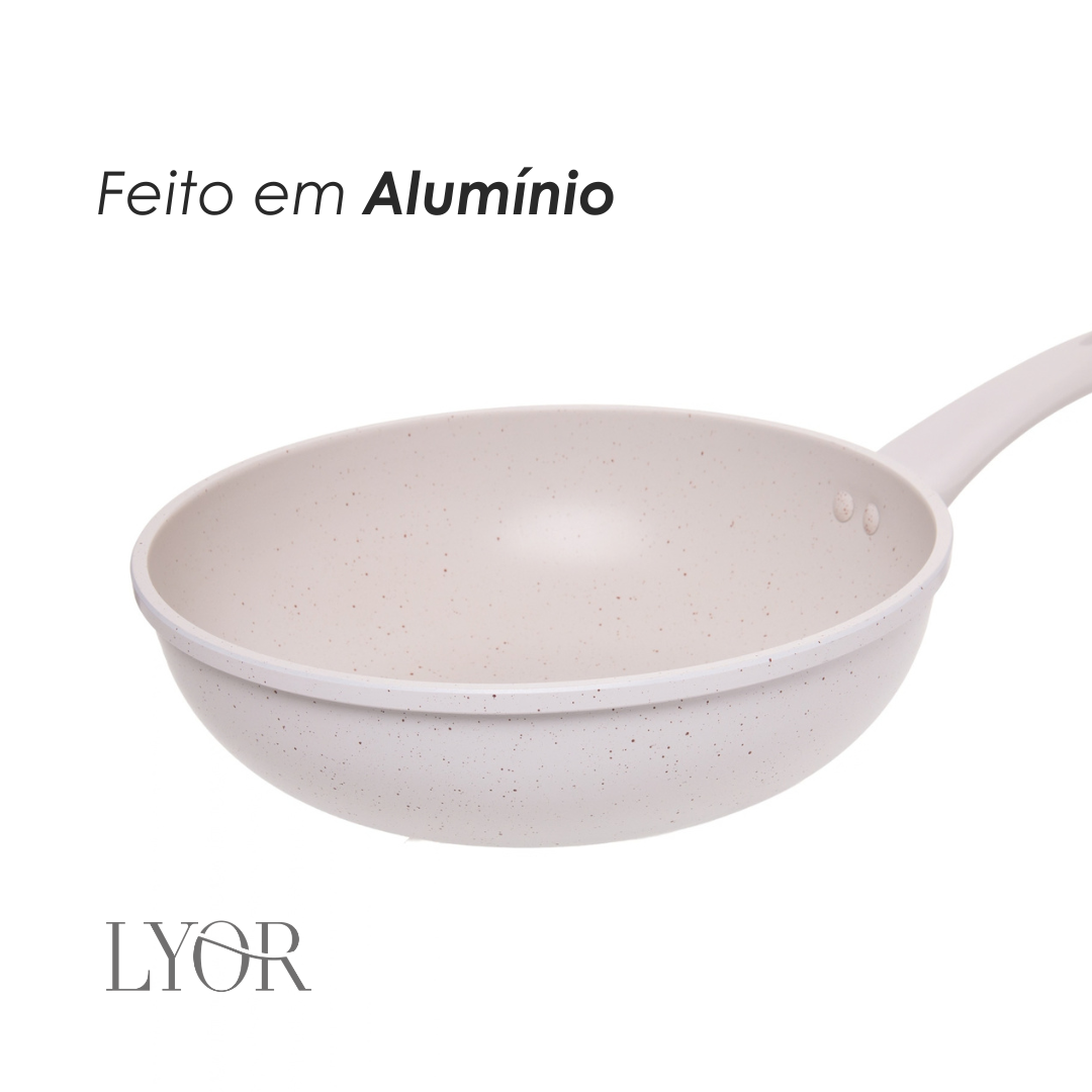 Frigideira de Indução Granito Chef 28cm Off White Alumínio Revestimento Antiaderente - Lyor