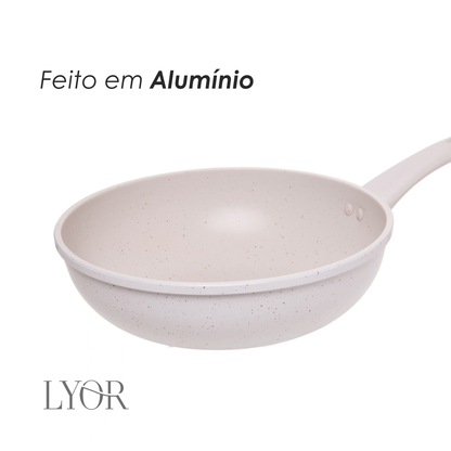 Frigideira de Indução Granito Chef 28cm Off White Alumínio Revestimento Antiaderente - Lyor