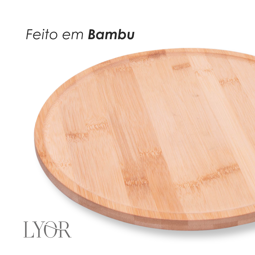 Tábua Giratória Redonda de Bambu 30cm x 30cm x 2.5cm - Lyor
