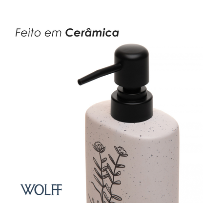 Porta Sabonete Líquido com Pump Preto Jardin Blanc 330ml Branco Cerâmica - Wolff