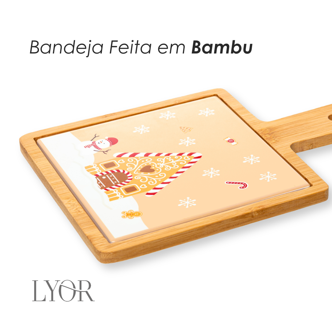 Conjunto 2 Peças Tábua com Bandeja Encanto de Natal 24cm x 17cm x 1cm Bambu - Lyor