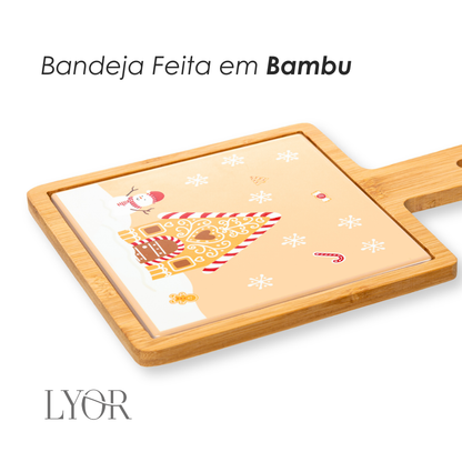 Conjunto 2 Peças Tábua com Bandeja Encanto de Natal 24cm x 17cm x 1cm Bambu - Lyor