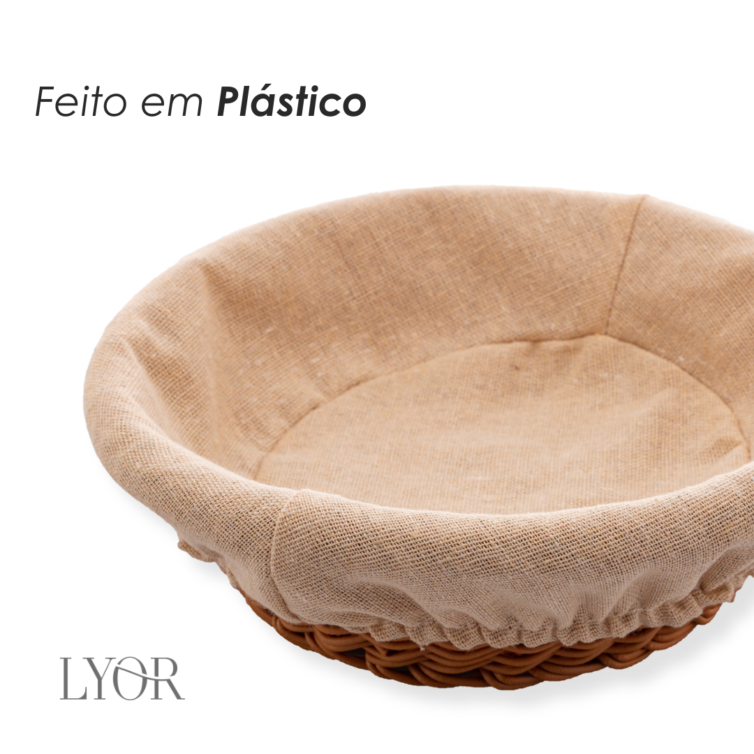 Cesta Redonda de Rattan Plástico com Forro em Tecido - Lyor