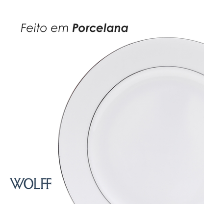 Aparelho de Jantar 42 Peças de Porcelana com Borda Prateada Mônaco Branco - Wolff
