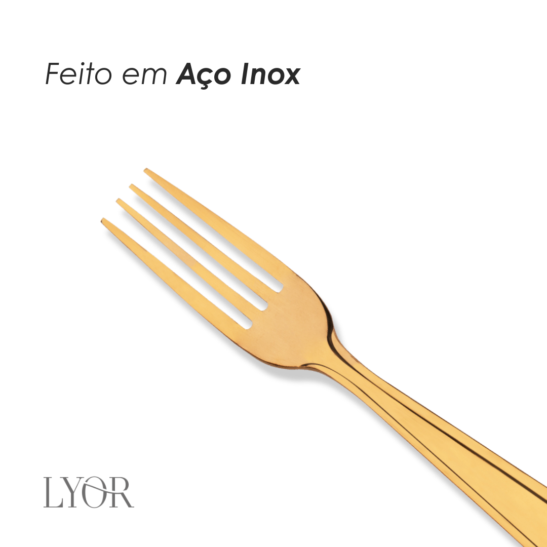 Conjunto 6 Garfos para Sobremesa Gastro Dourado Aço Inox - Lyor