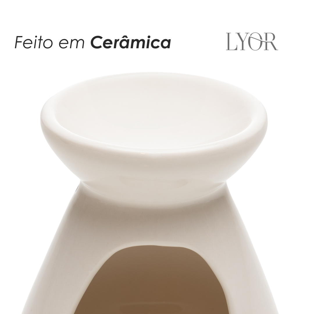 Difusor para Óleos Essenciais com Vela 8cm x 8cm x 8,5cm Branco Cerâmica - Lyor
