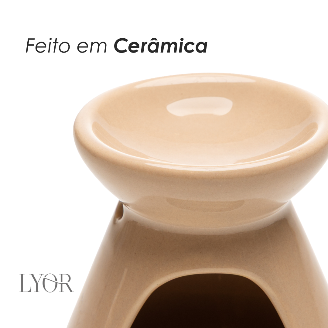 Difusor para Óleos Essenciais com Vela 8cm x 8cm x 8,5cm Bege Cerâmica - Lyor